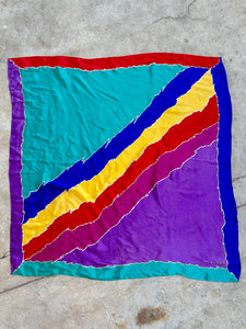 80's Oscar De LaRenta Designer Silk Scarf With Zigzag Rainbow Color Blocks