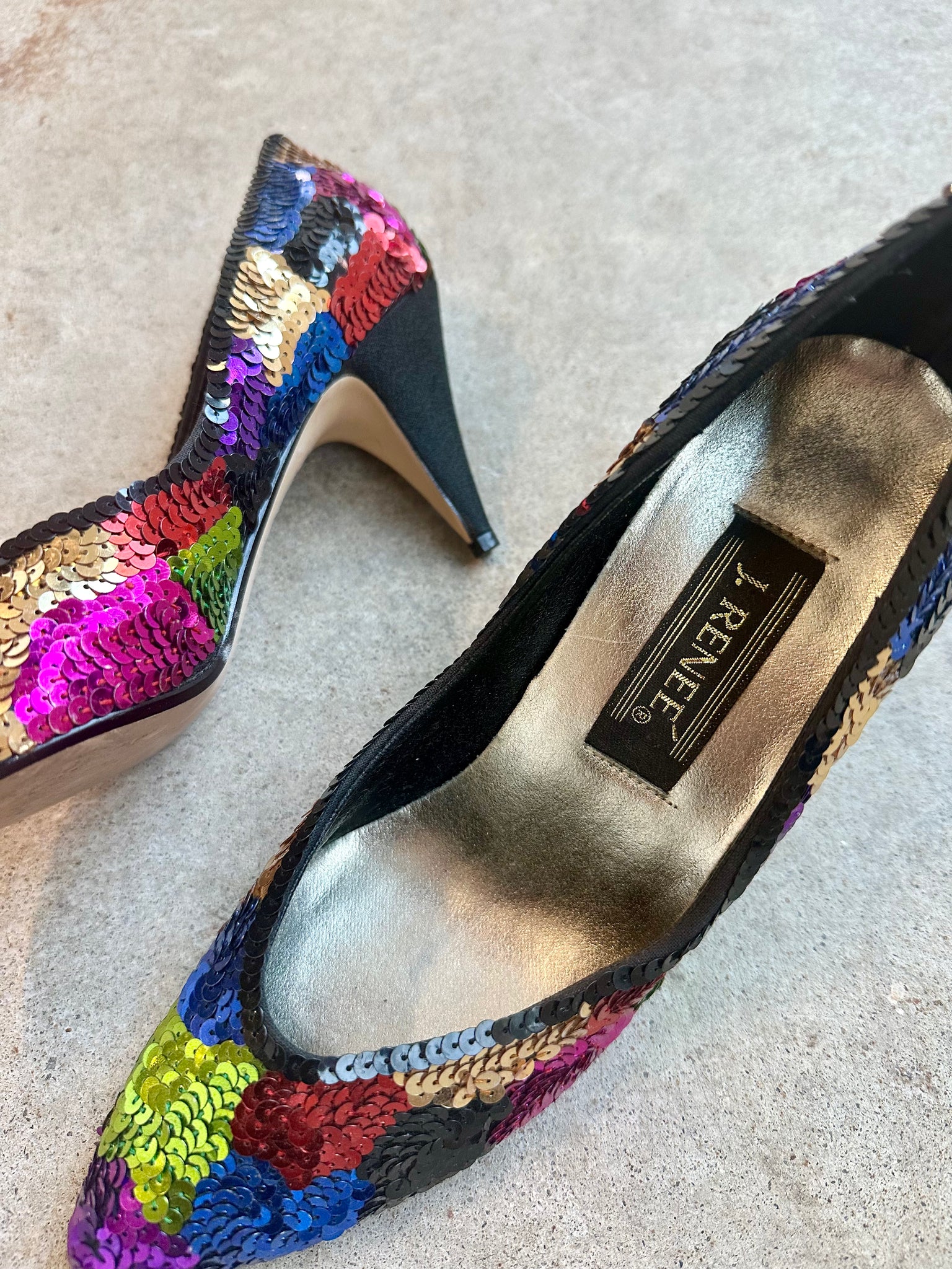 80's J. Rene Rainbow Sequin Kitten Heels Eyes of Wise 80's J. Rene Rainbow Sequin Kitten Heels Eyes of Wise