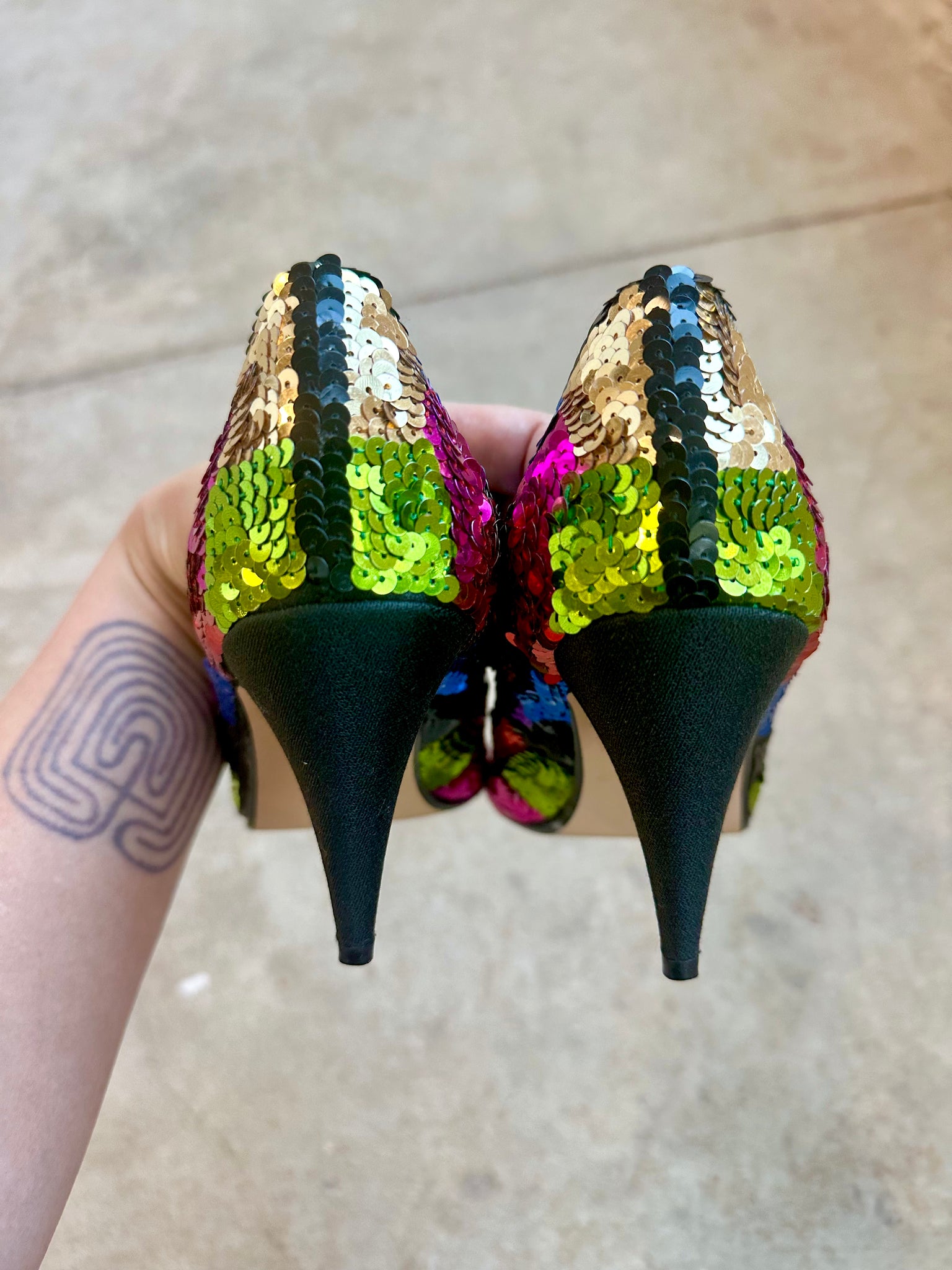 80's J. Rene Rainbow Sequin Kitten Heels Eyes of Wise 80's J. Rene Rainbow Sequin Kitten Heels Eyes of Wise