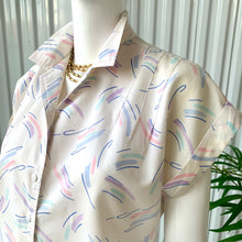 Load image into Gallery viewer, 1980s White With Abstract Pastel Brushstroke Print Short Sleeve Button Up Blouse
