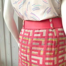 Load image into Gallery viewer, 60s Bubble Gum Pink Geometric Pattern Knit Maxi Skirt With Belt

