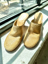 Load image into Gallery viewer, Vintage Eddie Bauer Light Tan Woven Leather Wedge Mules
