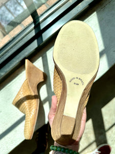 Vintage Eddie Bauer Light Tan Woven Leather Wedge Mules