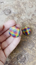 Load and play video in Gallery viewer, Vintage Rainbow Plaid Button Earrings
