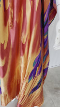 Load and play video in Gallery viewer, Vintage Satin Abstract Rainbow Flame Caftan Maxi Dress With Waist Tie
