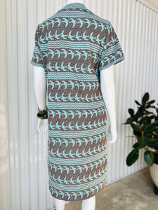 1960s Novelty Bird Print Knit Shift Dress