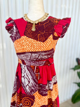 Load image into Gallery viewer, 1960s Red &amp; Orange Hawaiian Tribal Prairie Style Midi Dress
