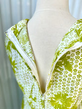 Load image into Gallery viewer, 1960s Chartreuse Floral Asian Style Sleeveless Maxi Dress
