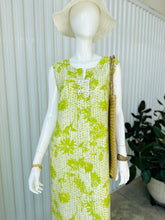 Load image into Gallery viewer, 1960s Chartreuse Floral Asian Style Sleeveless Maxi Dress
