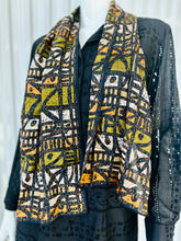 Load image into Gallery viewer, 1970s-80s Chartreuse &amp; Tangerine Batik Print Semi-Sheer Scarf by Honey
