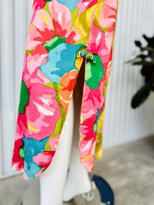 1960s Vibrant Hawaiian Floral Sleeveless Column Maxi  Dress