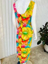 Load image into Gallery viewer, 1960s Vibrant Hawaiian Floral Sleeveless Column Maxi  Dress

