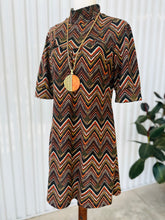Load image into Gallery viewer, 1970s Inspired Chevron Print Light Knit Shift Dress
