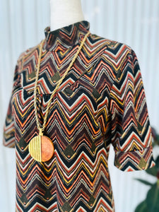 1970s Inspired Chevron Print Light Knit Shift Dress