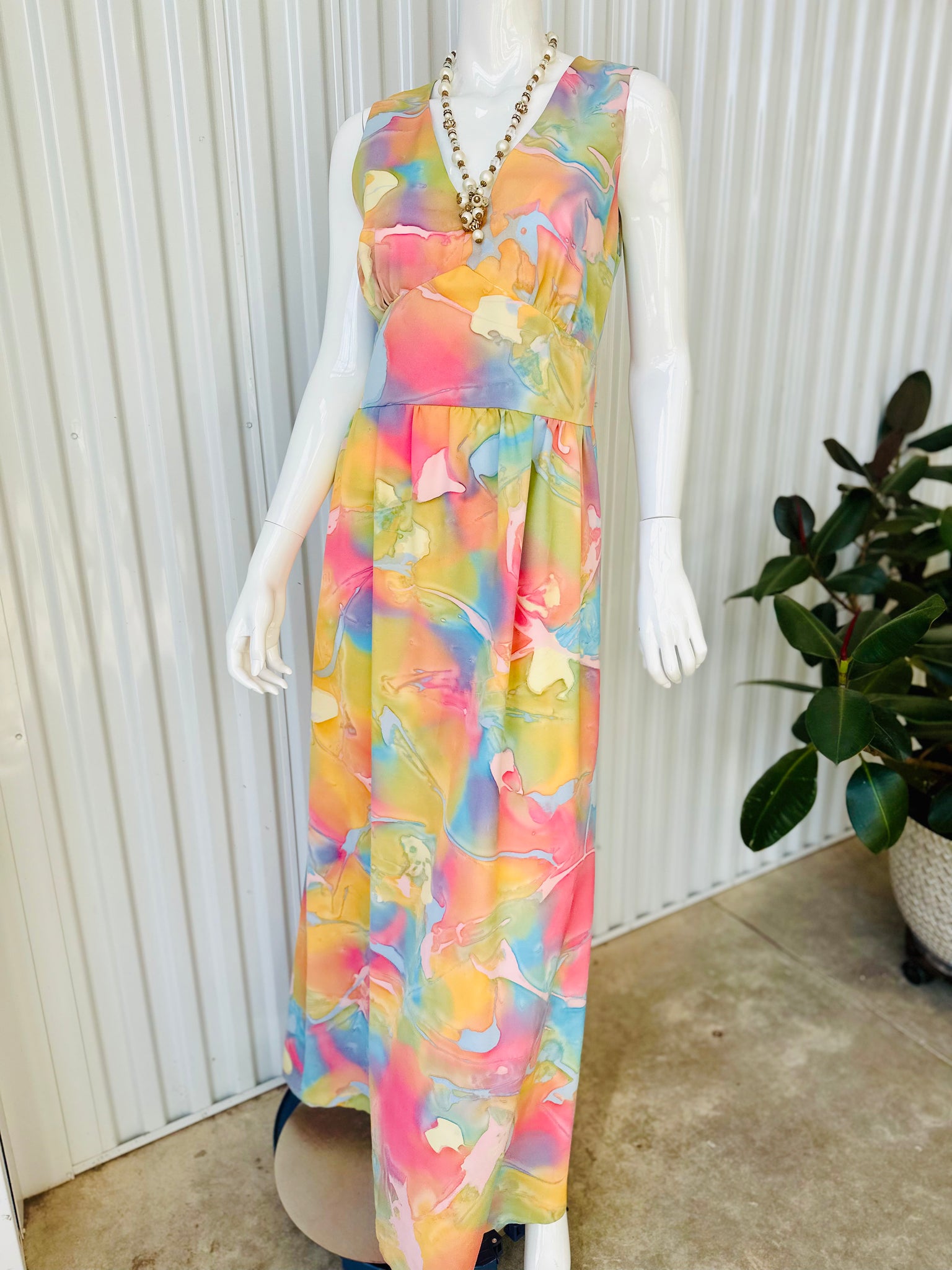 rainbow pastel maxi dress Pastel Rainbow Maxi Dress With Puff Sleeves