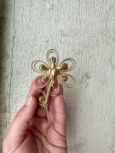 Vintage Napier Milk Glass & Gold Textured Flower Brooch