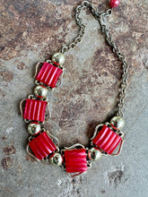 Load image into Gallery viewer, 1950s Gold &amp; Candy Apple Red Costume Necklace
