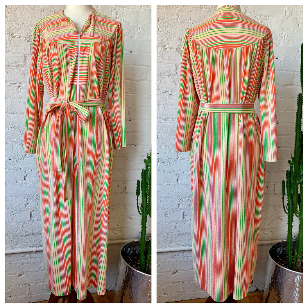 1960s Sherbet Striped Terry Cloth Dress / Cover Up