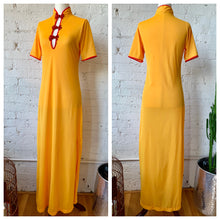 Load image into Gallery viewer, 1970s Golden Yellow &amp; Red Mandarin Style Nightgown Maxi Dress

