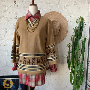1970s Tan Aztec Pullover Sweater