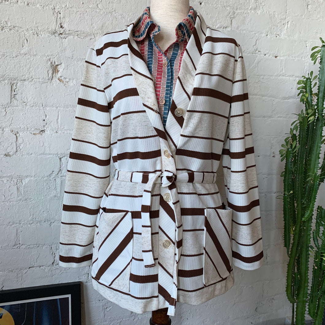 1970s Brown Striped Knit Cardigan