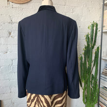 Load image into Gallery viewer, 1970s-1980s Navy Blue Blazer Suit Jacket With Velvet Details
