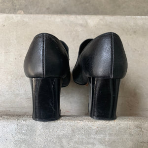1970s Black Stacked Heel Loafers With Large Buckle