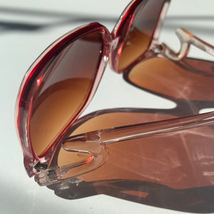 1970s Red and Translucent Blush Pink Oversized Sunglasses