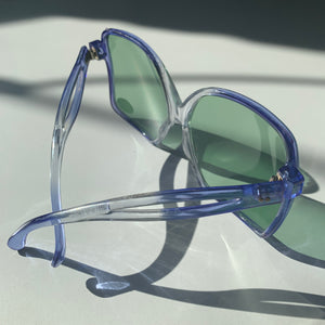 1960s-70s Deadstock Translucent Blue & Clear Oversized Sunglasses With Glass Lenses