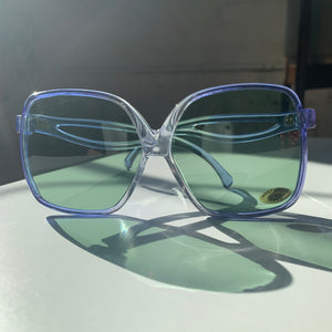 1960s-70s Deadstock Translucent Blue & Clear Oversized Sunglasses With Glass Lenses