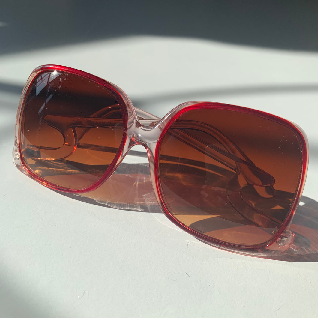1970s Red and Translucent Blush Pink Oversized Sunglasses