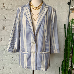 1980s-1990s Blue Striped Linen Blazer Jacket