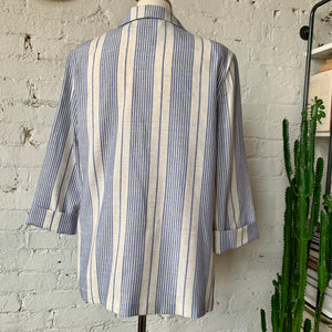1980s-1990s Blue Striped Linen Blazer Jacket