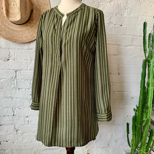 Vintage Olive Green Long Sleeve Tunic Blouse