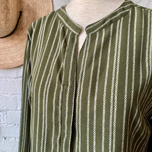 Vintage Olive Green Long Sleeve Tunic Blouse