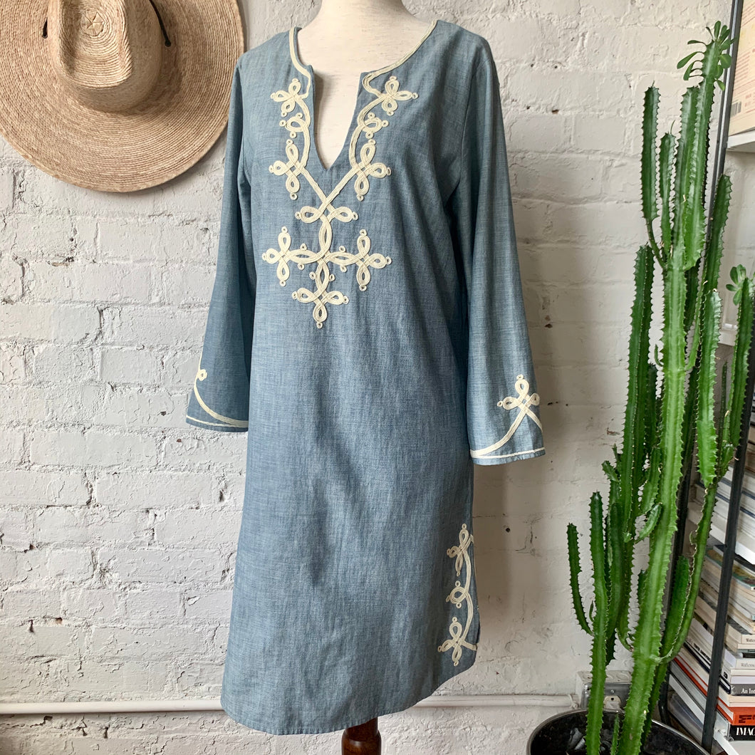 1960s - 1970s Inspired Chambray Embroidered Dress