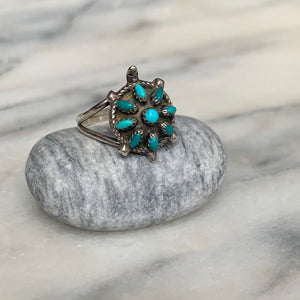 Vintage Native American Zuni Turtle & Turquoise Ring