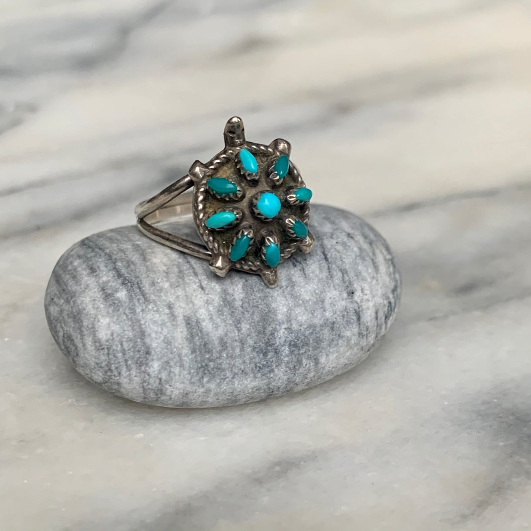 Vintage Native American Zuni Turtle & Turquoise Ring
