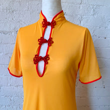 Load image into Gallery viewer, 1970s Golden Yellow &amp; Red Mandarin Style Nightgown Maxi Dress
