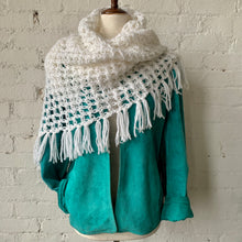 Load image into Gallery viewer, 1960s-1970s Hand Crocheted White Fringe Shawl
