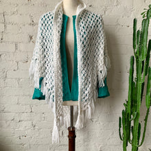 Load image into Gallery viewer, 1960s-1970s Hand Crocheted White Fringe Shawl
