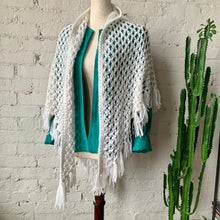 Load image into Gallery viewer, 1960s-1970s Hand Crocheted White Fringe Shawl
