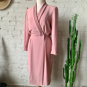1980s Blush Pink Liz Claiborne Long Sleeve Dress