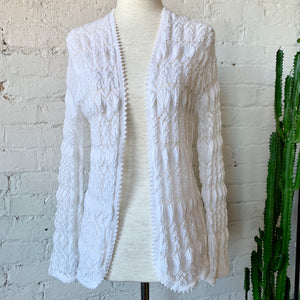1950s-1960s White Lacy Crocheted Knit Cardigan
