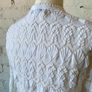 1950s-1960s White Lacy Crocheted Knit Cardigan