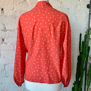 1980s Coral & Star Long Sleeve Blouse