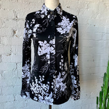 Load image into Gallery viewer, 1970s Black &amp; White Floral Blouse
