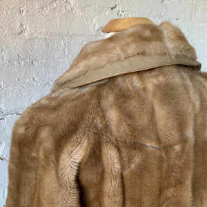 1960s Faux Mink Fur & Leather Belted Coat