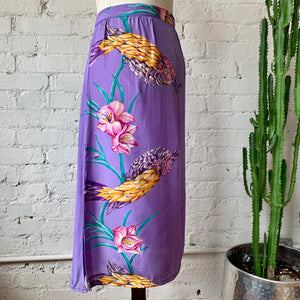 1980s Purple Tropical Midi Skirt