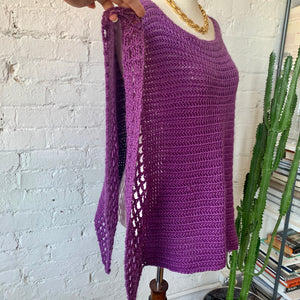 Vintage Purple Hand Crocheted Short Poncho/Cover Up